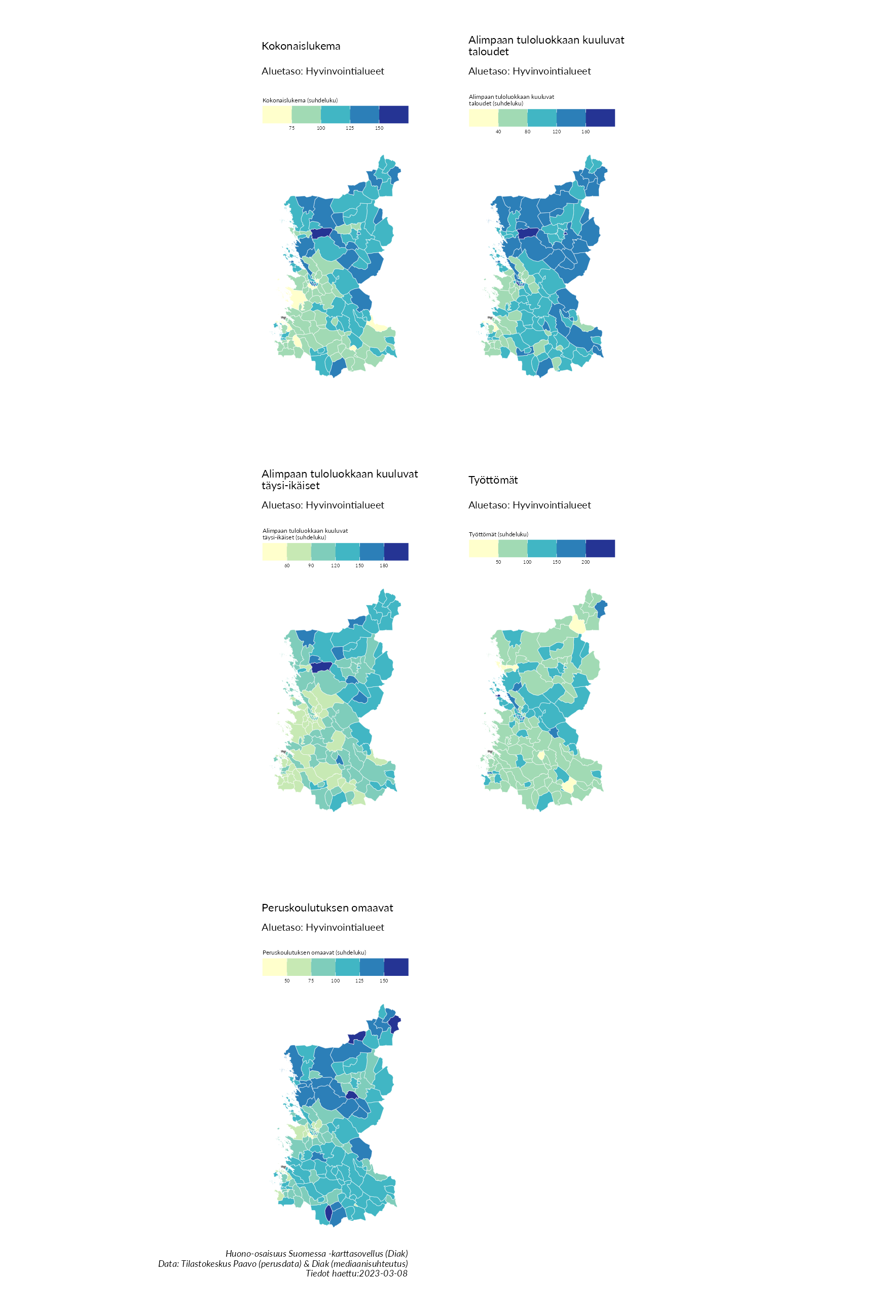 Postinumeroaluetason kartat huono-osaisuuden indikaattoreista