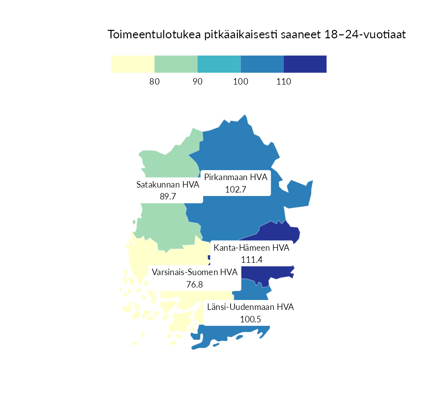 Karttoja ja aikasarjakuvioita huono-osaisuuden eri osoittimista