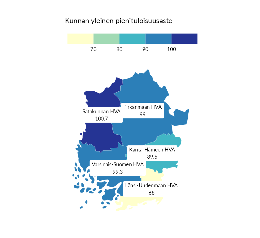 Karttoja ja aikasarjakuvioita huono-osaisuuden eri osoittimista