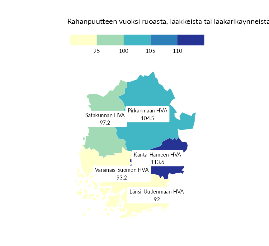 Karttoja ja aikasarjakuvioita huono-osaisuuden eri osoittimista