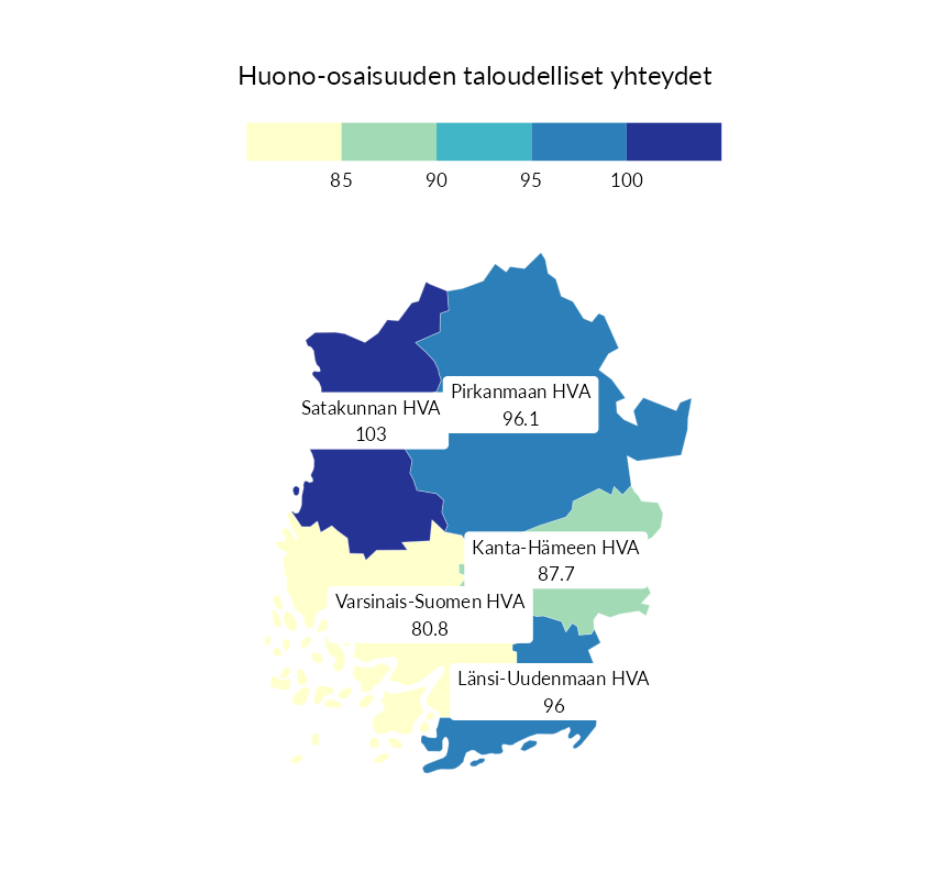 Karttoja ja aikasarjakuvioita huono-osaisuuden eri osoittimista