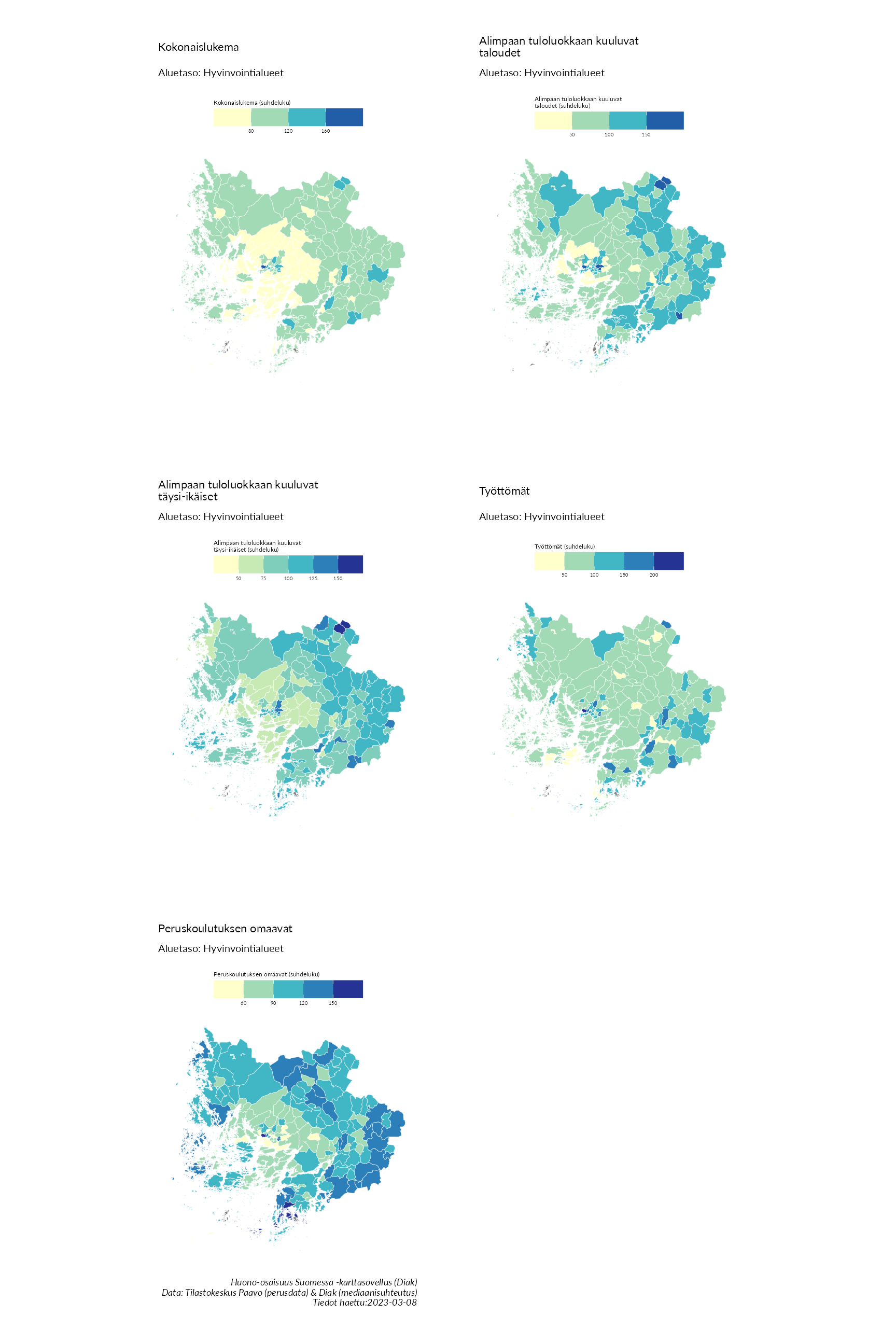 Postinumeroaluetason kartat huono-osaisuuden indikaattoreista