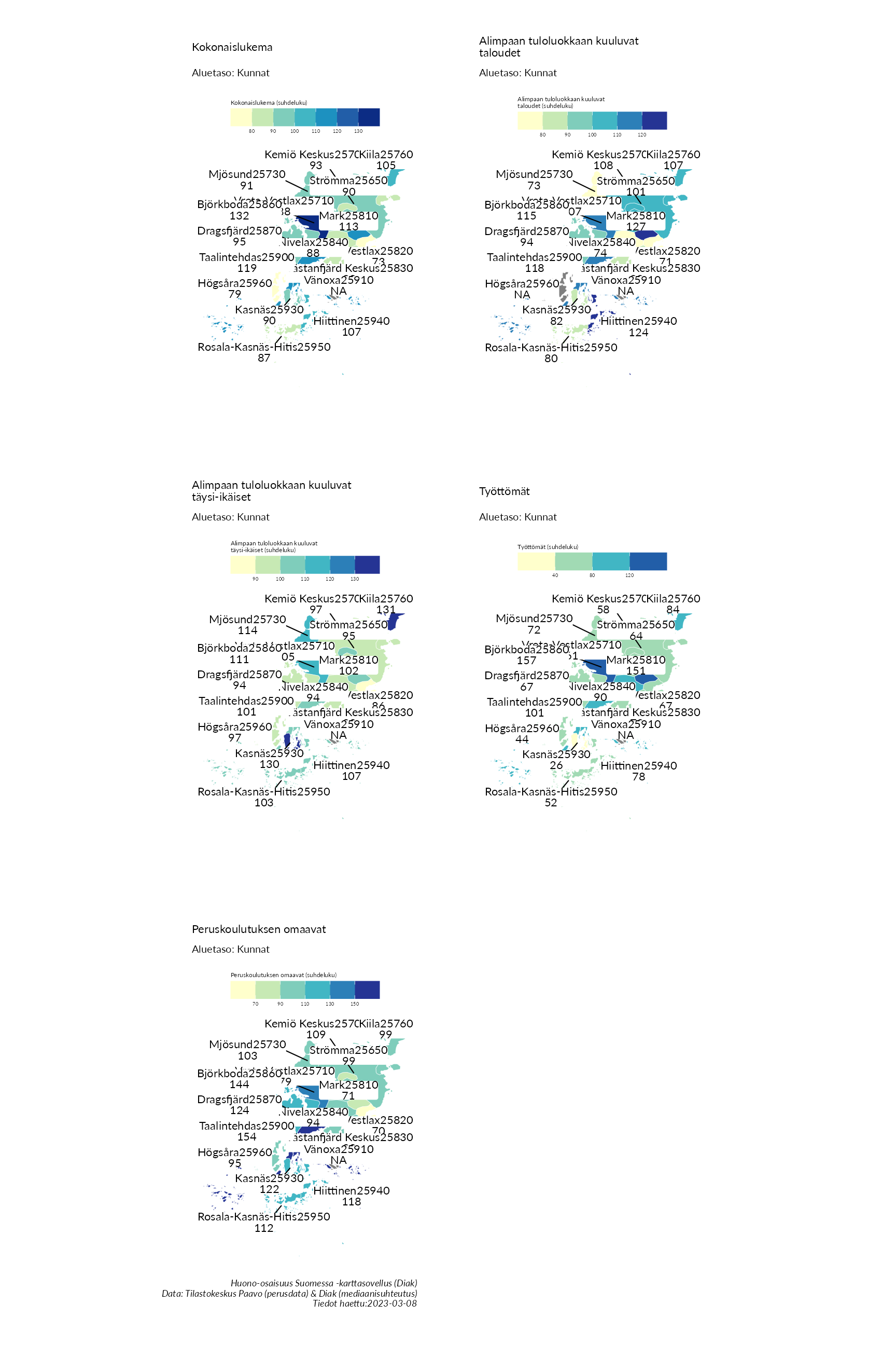 Postinumeroaluetason kartat huono-osaisuuden indikaattoreista