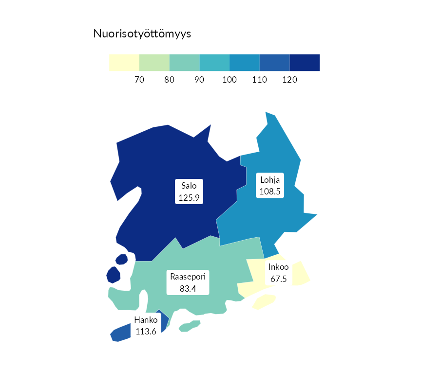 Karttoja ja aikasarjakuvioita huono-osaisuuden eri osoittimista