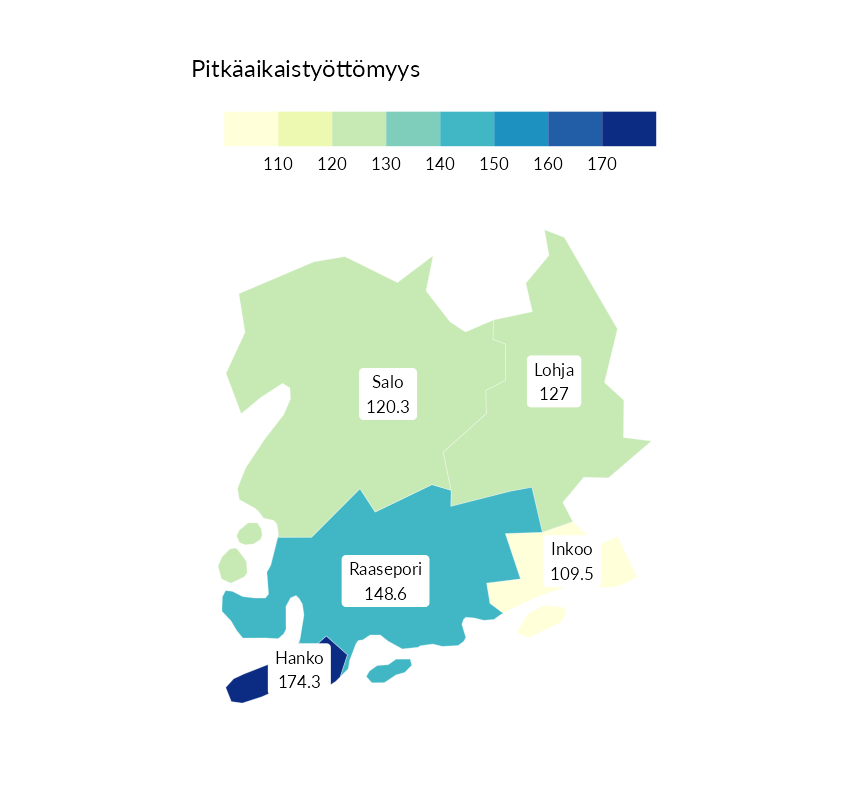 Karttoja ja aikasarjakuvioita huono-osaisuuden eri osoittimista
