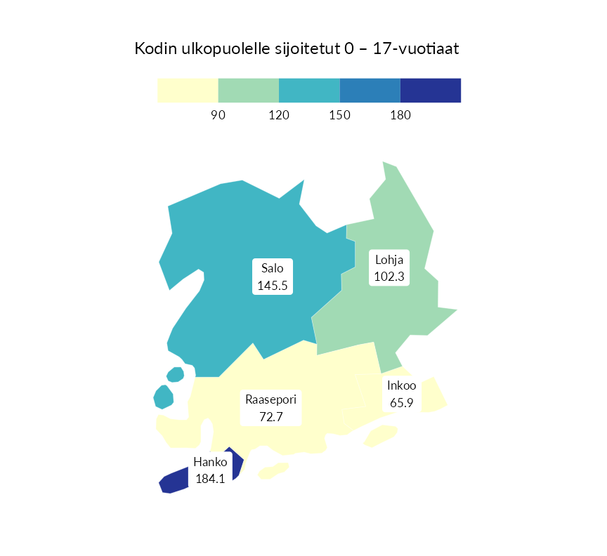 Karttoja ja aikasarjakuvioita huono-osaisuuden eri osoittimista