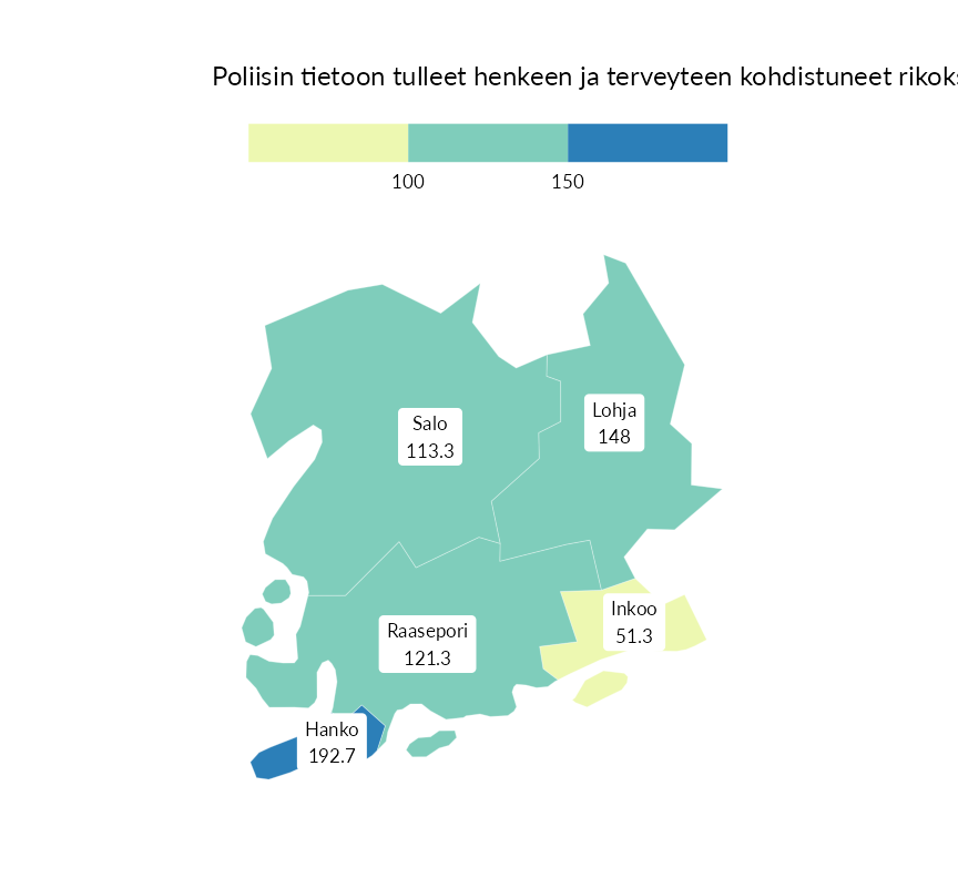 Karttoja ja aikasarjakuvioita huono-osaisuuden eri osoittimista