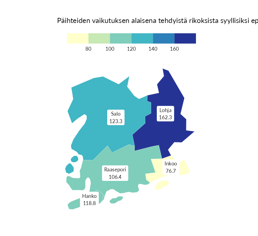 Karttoja ja aikasarjakuvioita huono-osaisuuden eri osoittimista