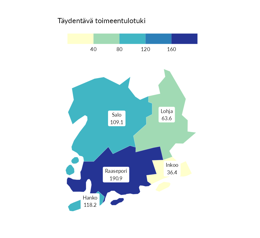 Karttoja ja aikasarjakuvioita huono-osaisuuden eri osoittimista