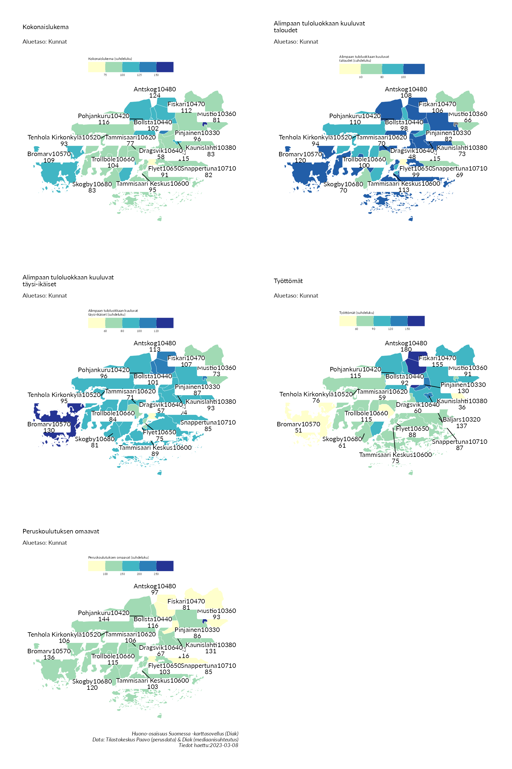 Postinumeroaluetason kartat huono-osaisuuden indikaattoreista