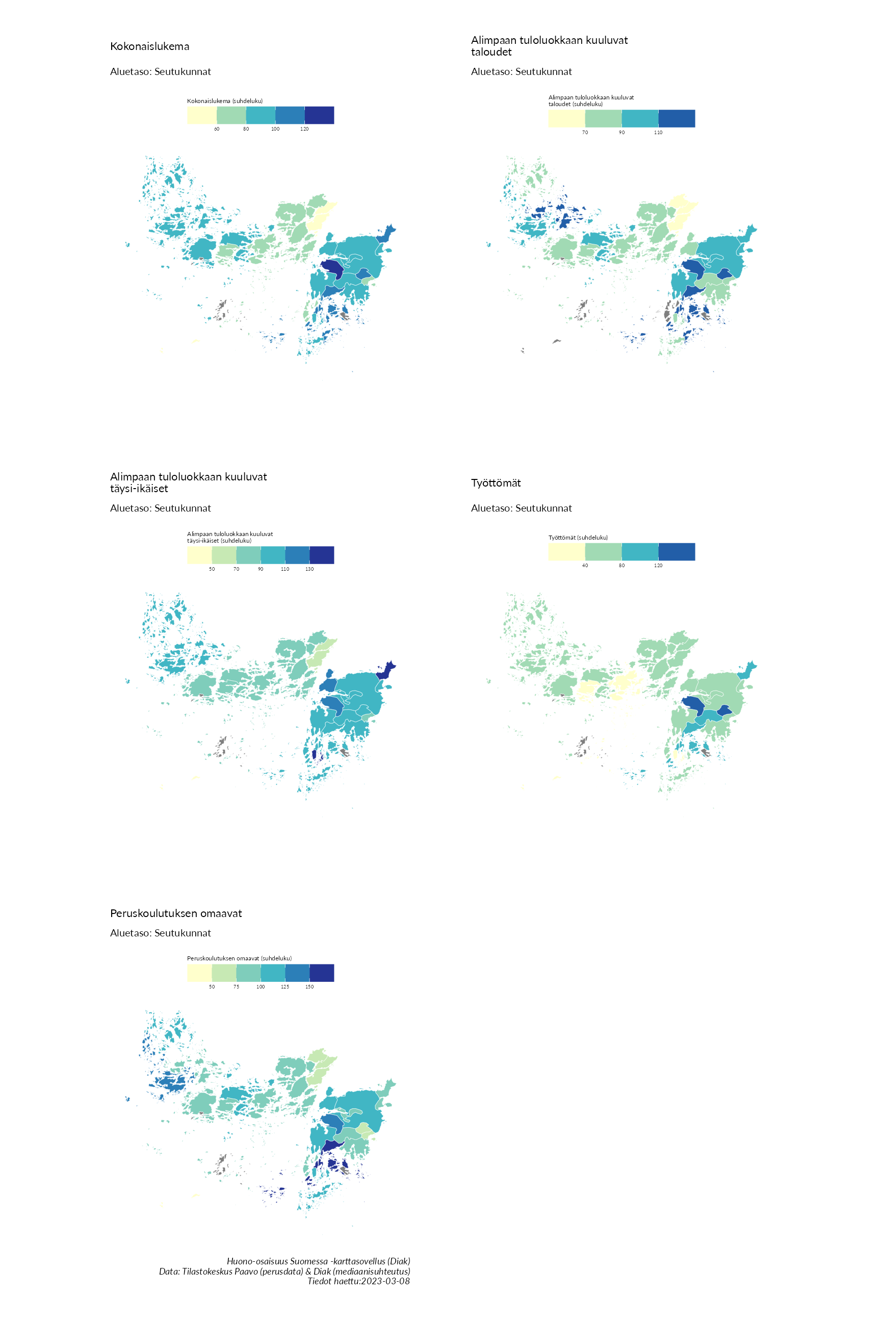 Postinumeroaluetason kartat huono-osaisuuden indikaattoreista