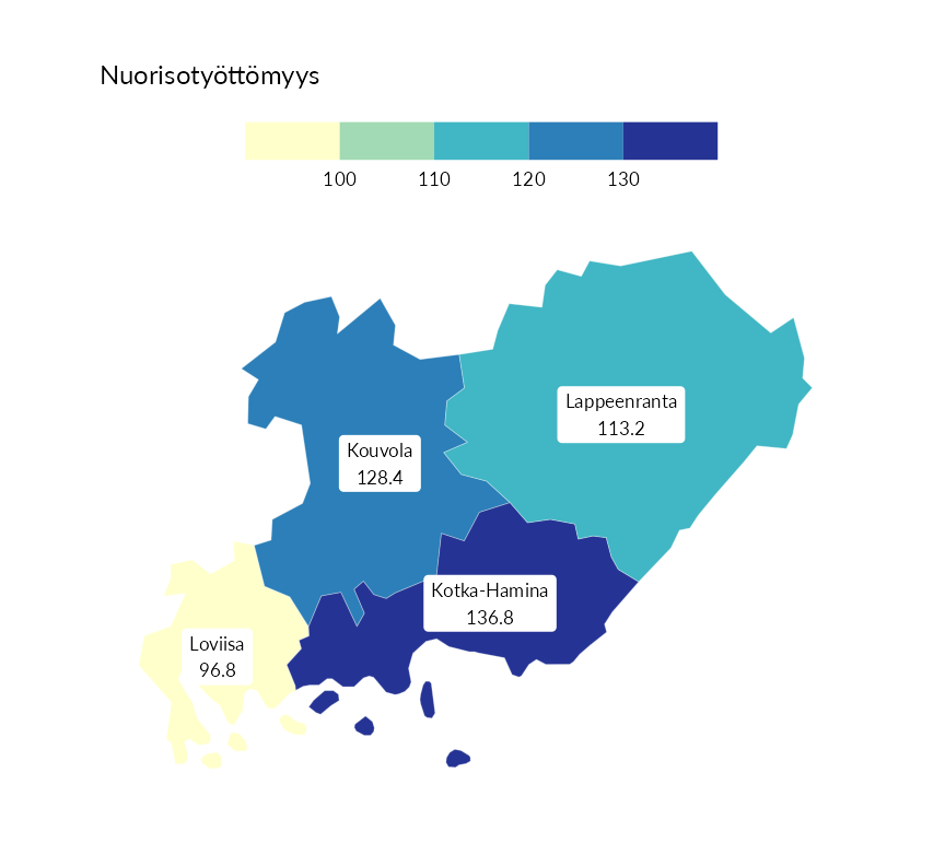 Karttoja ja aikasarjakuvioita huono-osaisuuden eri osoittimista