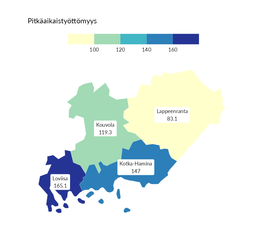 Karttoja ja aikasarjakuvioita huono-osaisuuden eri osoittimista