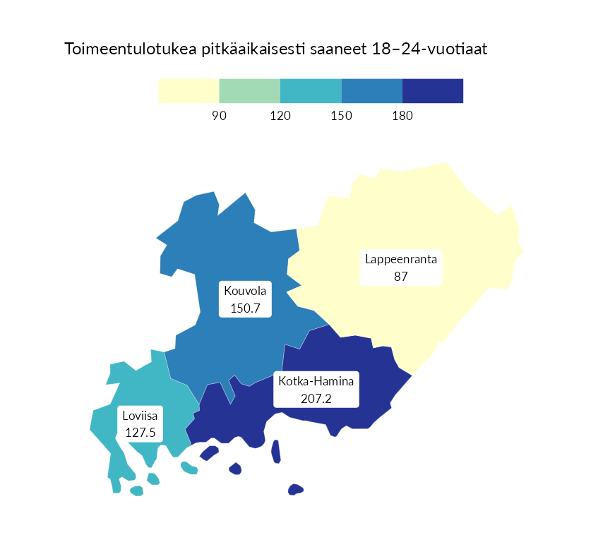 Karttoja ja aikasarjakuvioita huono-osaisuuden eri osoittimista