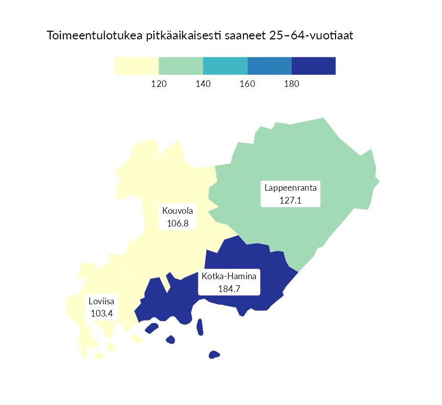 Karttoja ja aikasarjakuvioita huono-osaisuuden eri osoittimista