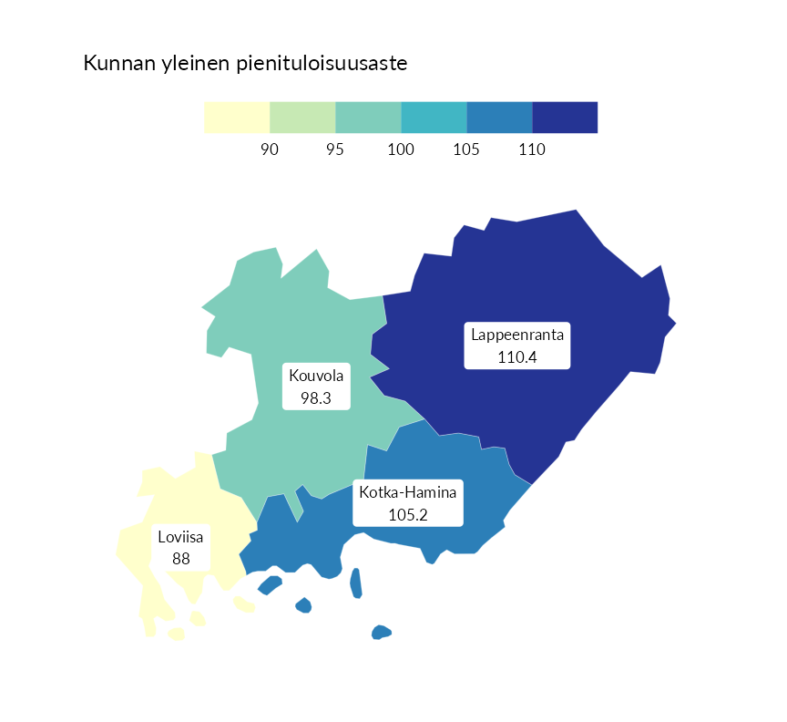 Karttoja ja aikasarjakuvioita huono-osaisuuden eri osoittimista