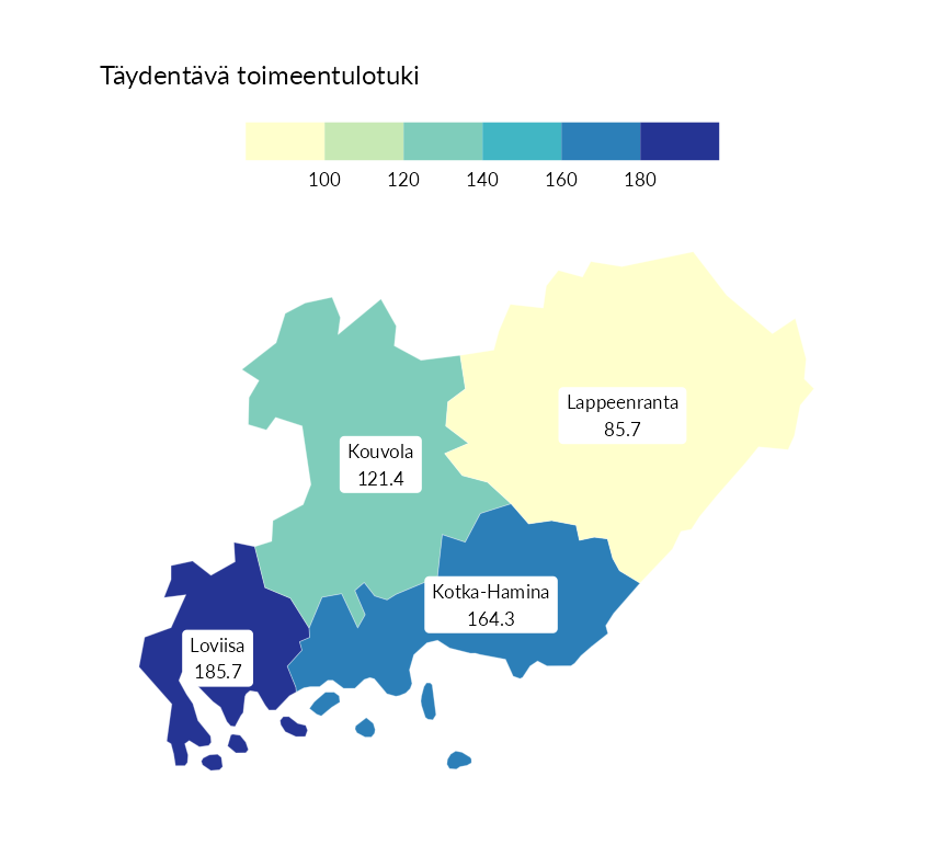 Karttoja ja aikasarjakuvioita huono-osaisuuden eri osoittimista