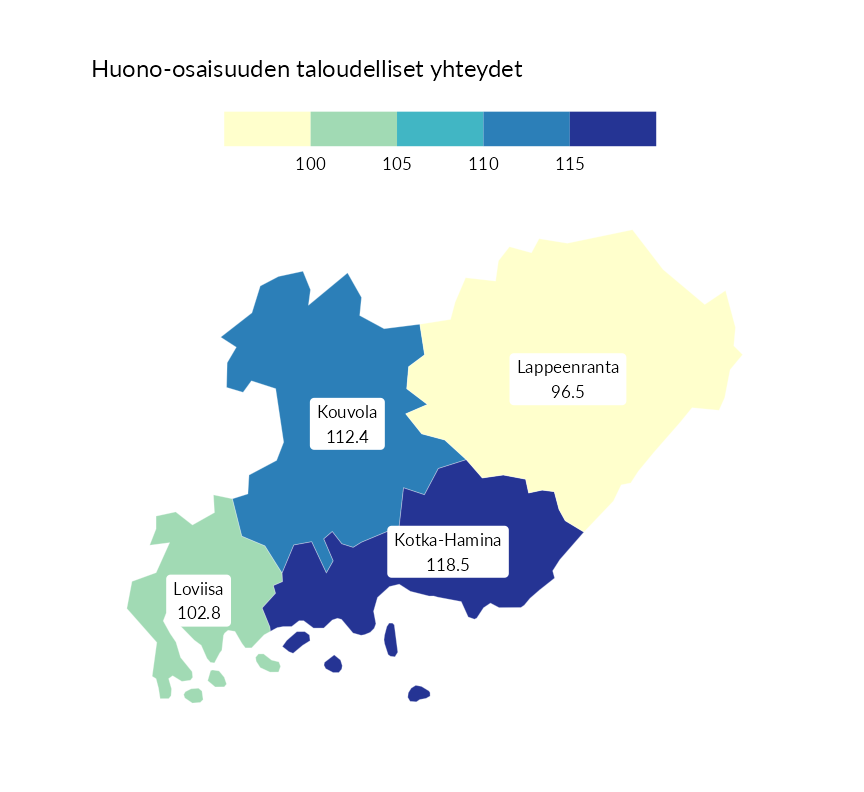 Karttoja ja aikasarjakuvioita huono-osaisuuden eri osoittimista