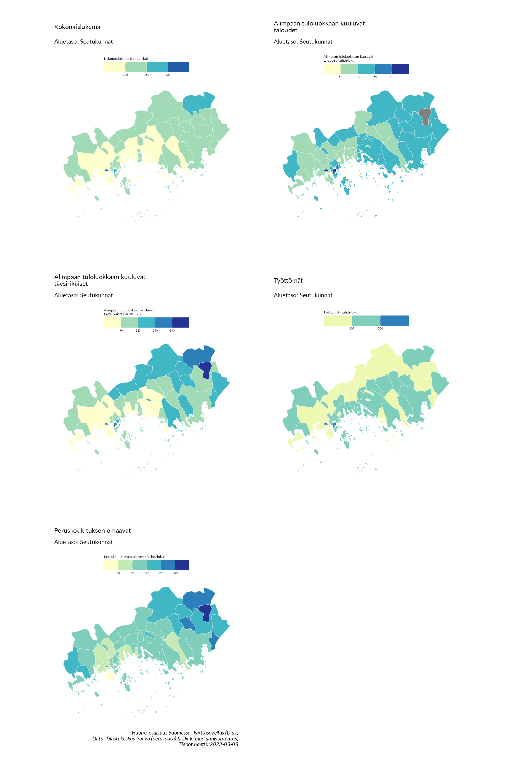 Postinumeroaluetason kartat huono-osaisuuden indikaattoreista