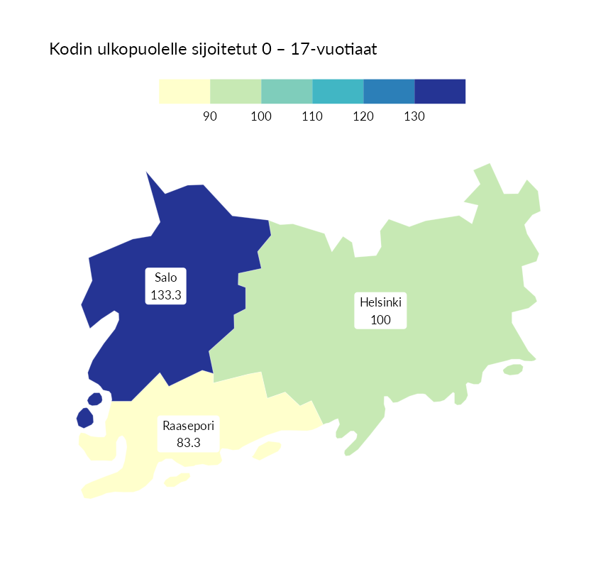 Karttoja ja aikasarjakuvioita huono-osaisuuden eri osoittimista