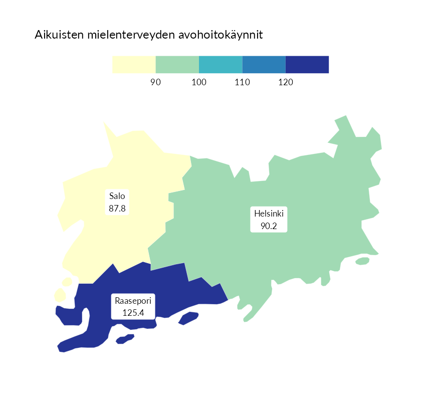 Karttoja ja aikasarjakuvioita huono-osaisuuden eri osoittimista