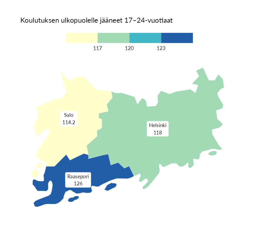 Karttoja ja aikasarjakuvioita huono-osaisuuden eri osoittimista