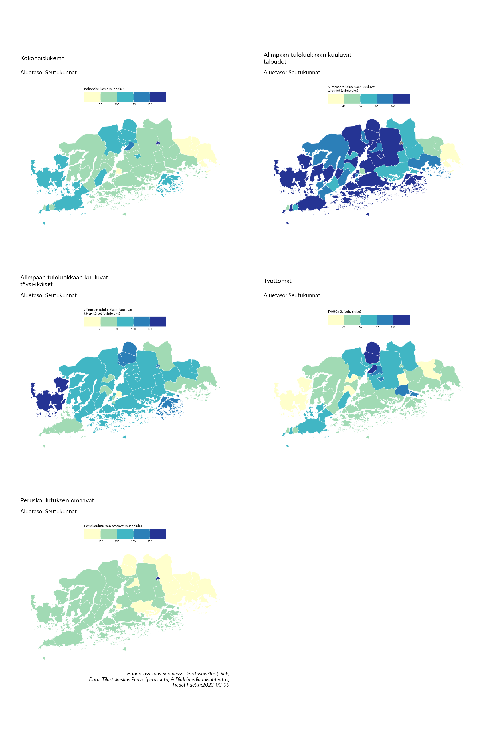 Postinumeroaluetason kartat huono-osaisuuden indikaattoreista