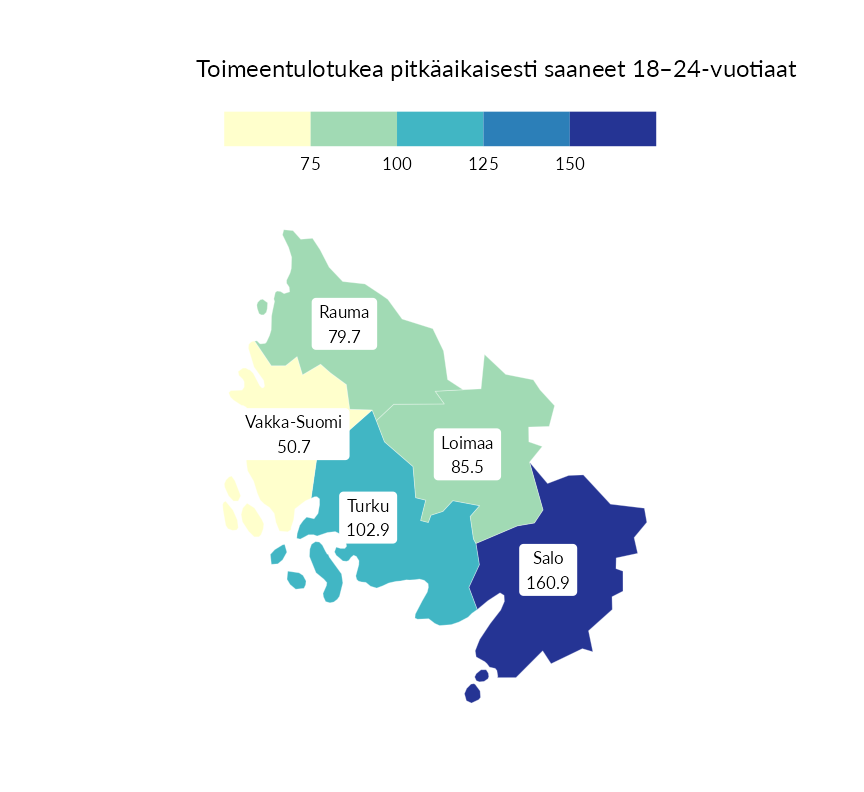 Karttoja ja aikasarjakuvioita huono-osaisuuden eri osoittimista