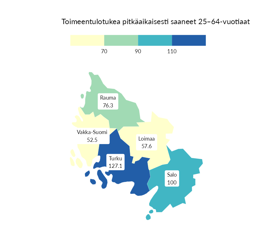 Karttoja ja aikasarjakuvioita huono-osaisuuden eri osoittimista