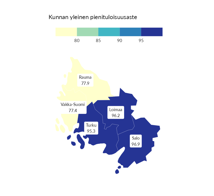 Karttoja ja aikasarjakuvioita huono-osaisuuden eri osoittimista