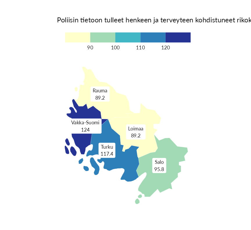 Karttoja ja aikasarjakuvioita huono-osaisuuden eri osoittimista