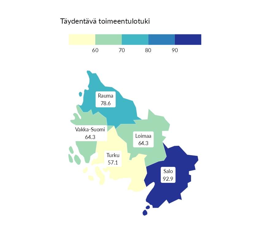 Karttoja ja aikasarjakuvioita huono-osaisuuden eri osoittimista