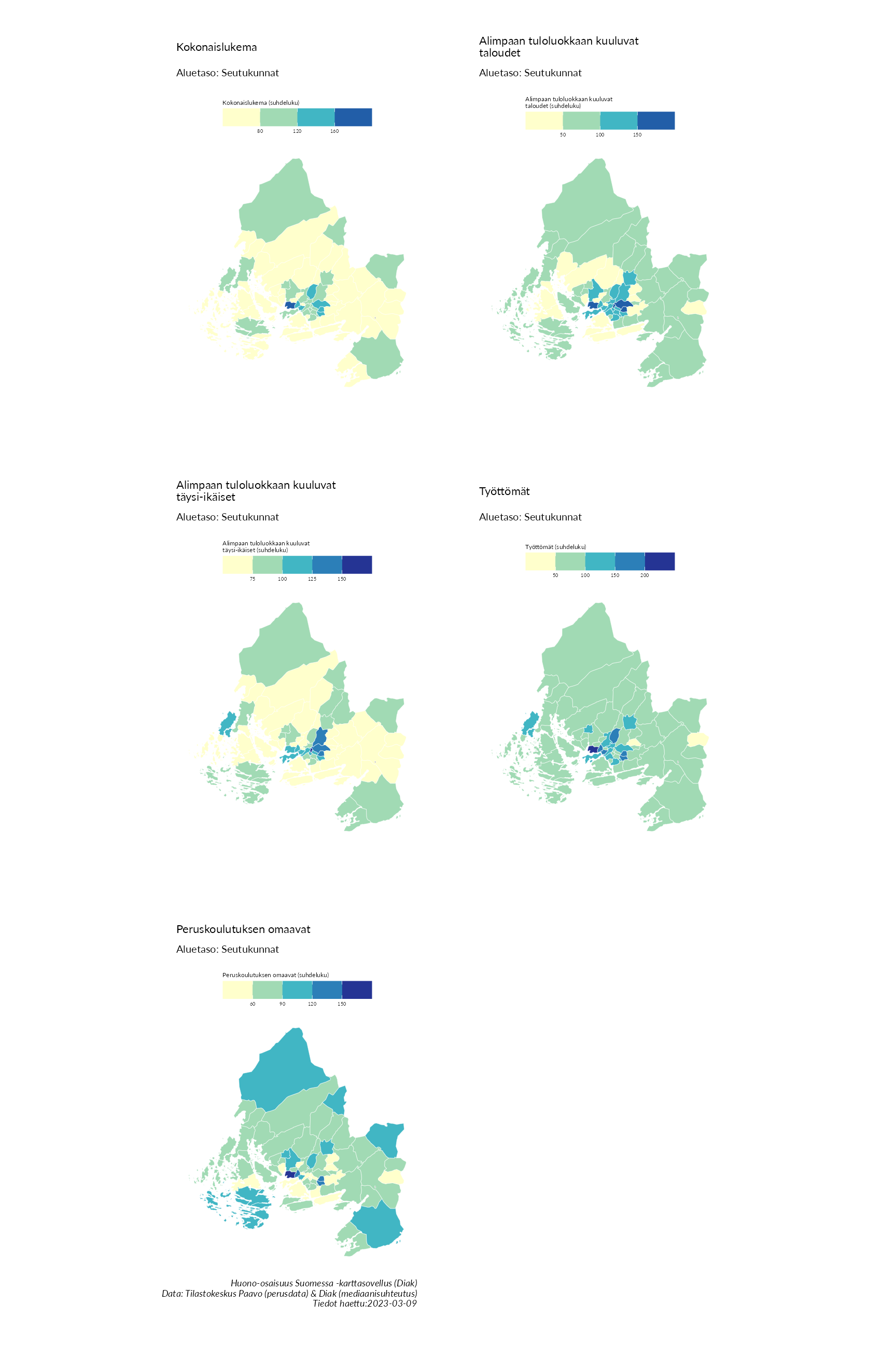Postinumeroaluetason kartat huono-osaisuuden indikaattoreista