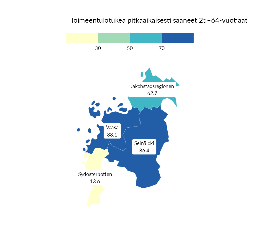 Karttoja ja aikasarjakuvioita huono-osaisuuden eri osoittimista