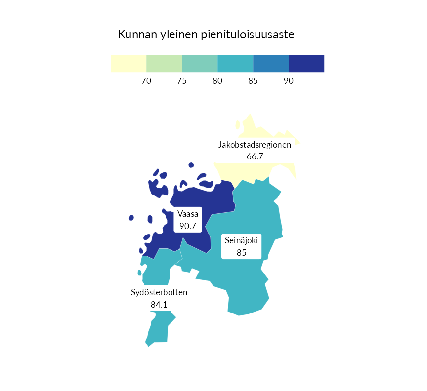 Karttoja ja aikasarjakuvioita huono-osaisuuden eri osoittimista