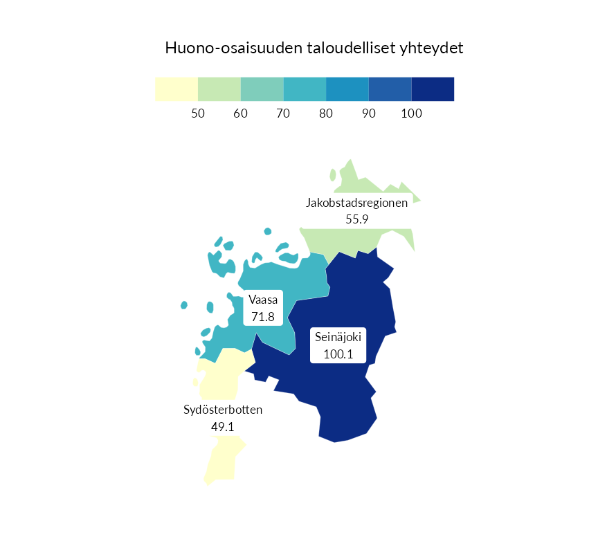 Karttoja ja aikasarjakuvioita huono-osaisuuden eri osoittimista