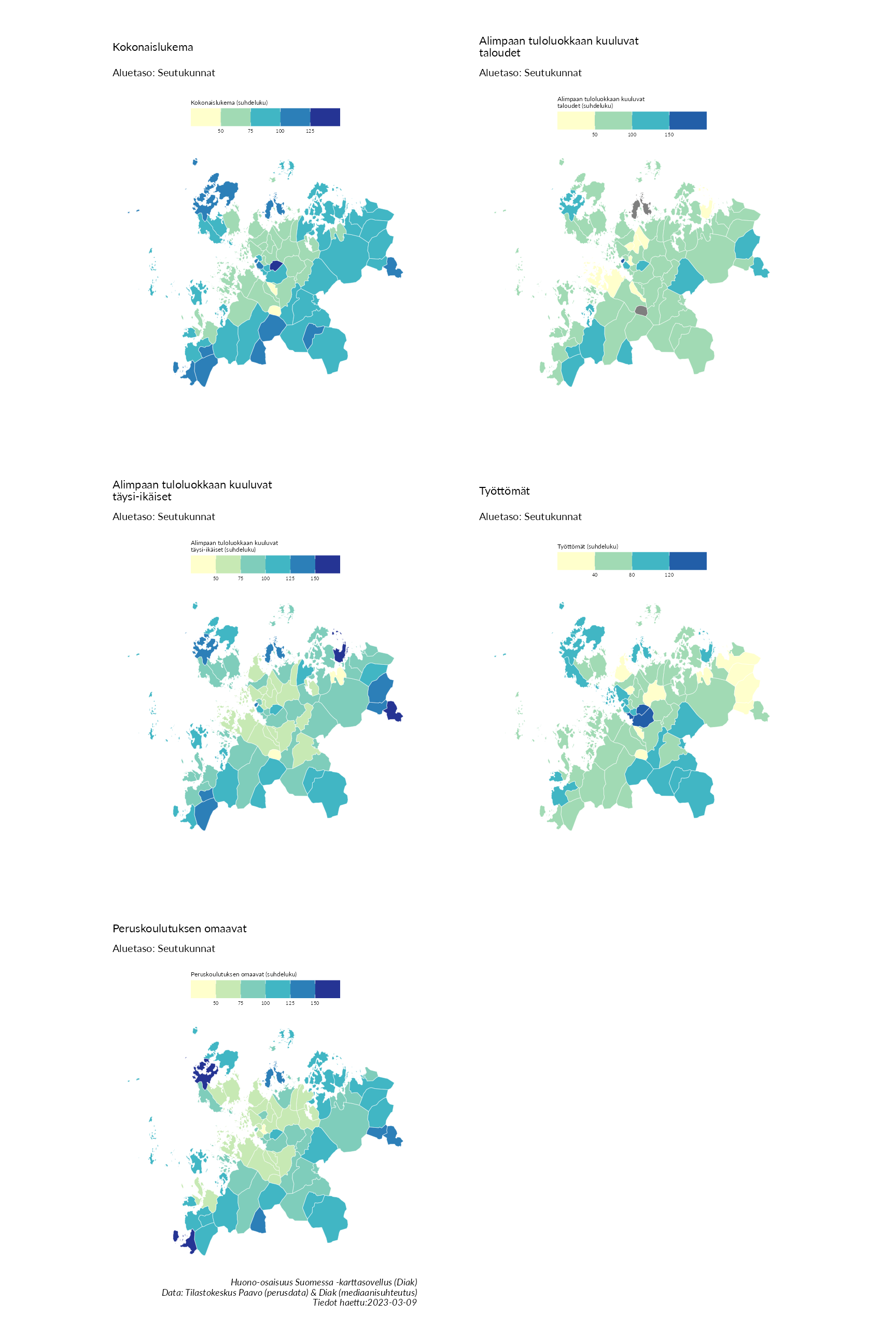 Postinumeroaluetason kartat huono-osaisuuden indikaattoreista