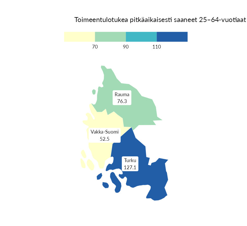 Karttoja ja aikasarjakuvioita huono-osaisuuden eri osoittimista