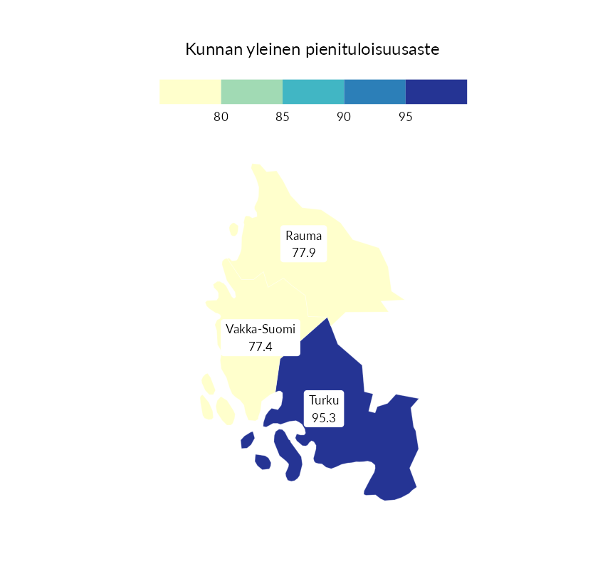 Karttoja ja aikasarjakuvioita huono-osaisuuden eri osoittimista